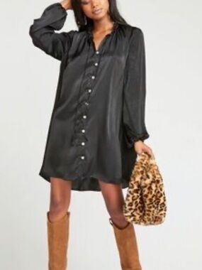 Show Me Your MuMu Black Satin Button-Front Mini Dress